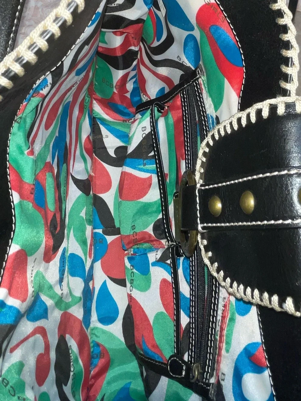 BCBGirls Black Studded Leather Shoulder Bag - Picture 8 of 10